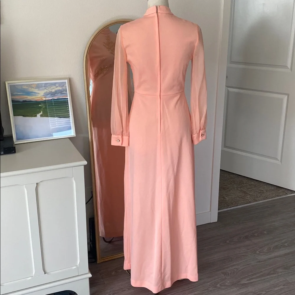 Vintage 1970s Coral Embellished Maxi Dress